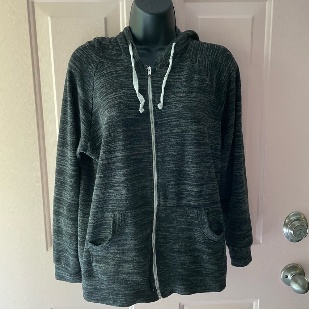 Caslon Gray Zipper Up Hooded Sweatshirt- Size Small